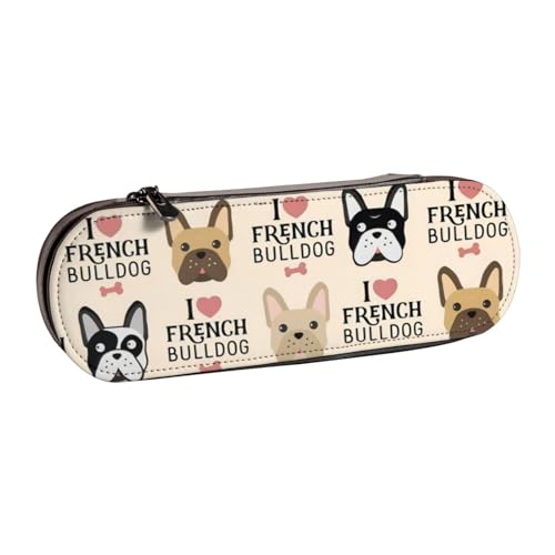 QGWDYYJQ Federmäppchen aus Leder mit Aufdruck "I Love French Bulldogge", Schreibwaren-Organizer, tragbares Federmäppchen von QGWDYYJQ