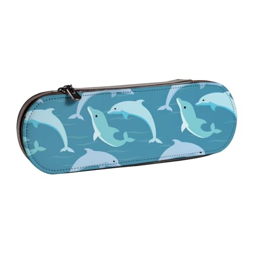 QGWDYYJQ Federmäppchen aus Leder mit Delfin-Motiv, tragbar, Schreibwaren-Organizer, tragbares Federmäppchen von QGWDYYJQ