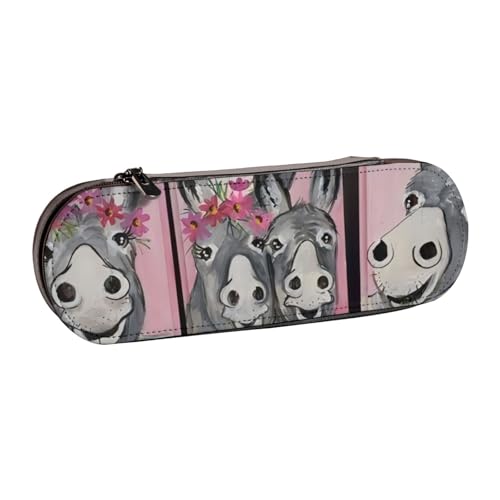 QGWDYYJQ Federmäppchen aus Leder mit Esel- und Blumen-Motiv, Schreibwaren-Organizer, tragbares Federmäppchen von QGWDYYJQ