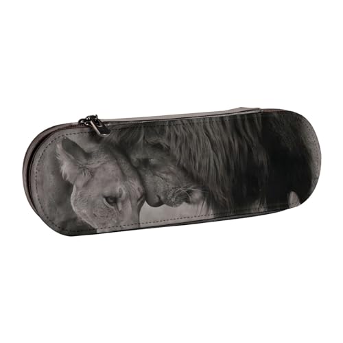 QGWDYYJQ Federmäppchen aus Leder mit Löwen- und Löwen-Motiv, Schreibwaren-Organizer, tragbares Federmäppchen von QGWDYYJQ