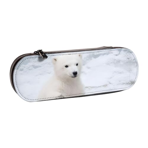 QGWDYYJQ Federmäppchen aus Leder mit Motiv "Baby Eisbär", Schreibwaren-Organizer, tragbares Federmäppchen von QGWDYYJQ