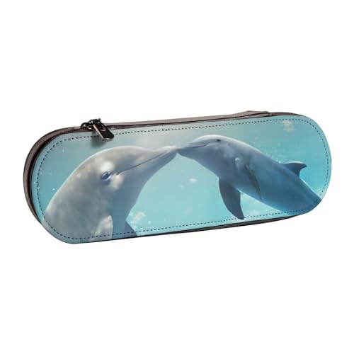 QGWDYYJQ Federmäppchen aus Leder mit Motiv "Winter der Delfin", Schreibwaren-Organizer, tragbares Federmäppchen von QGWDYYJQ