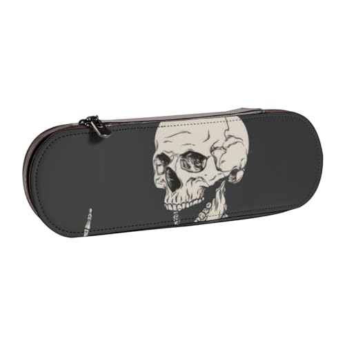 QGWDYYJQ Federmäppchen aus Leder mit Totenkopf-Motiv, Motiv: Skelett-Knochen, Schreibwaren-Organizer, tragbares Federmäppchen von QGWDYYJQ
