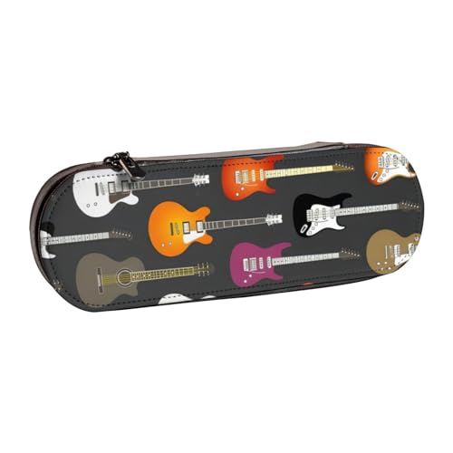 QGWDYYJQ Federmäppchen aus Leder mit buntem Akustik- und Gitarren-Motiv, Schreibwaren-Organizer, tragbares Federmäppchen von QGWDYYJQ