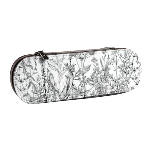 QGWDYYJQ Federmäppchen aus Leder mit schwarzen und weißen Blumen bedruckt, Schreibwaren-Organizer, tragbares Federmäppchen von QGWDYYJQ