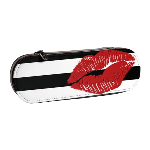 QGWDYYJQ Federmäppchen aus Leder mit schwarzen und weißen Streifen, bedrucktes Federmäppchen, Schreibwaren-Organizer, tragbares Federmäppchen von QGWDYYJQ