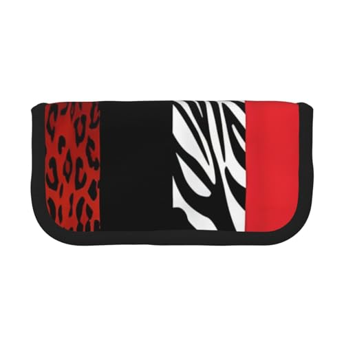 QGWDYYJQ Federmäppchen aus Segeltuch mit rotem Leoparden- und Zebra-Tiermotiv, tragbarer Organizer, Schwarz , Einheitsgröße, Münzfach QGWDYYJQ Federmäppchen aus Segeltuch mit rotem Leoparden- und Zebra-Tiermotiv, tragbarer Organizer, Schwarz , Einheitsgröße, Münzfach von QGWDYYJQ