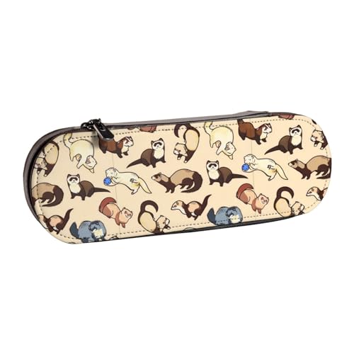 QGWDYYJQ Federmäppchen aus bedrucktem Leder mit Motiv "Hairy Frettchen", Schreibwaren-Organizer, tragbares Federmäppchen von QGWDYYJQ