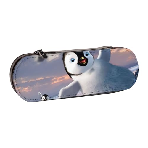 QGWDYYJQ Federmäppchen mit Aufdruck "Happy Pinguin", Leder, Schreibwaren-Organizer, tragbares Federmäppchen von QGWDYYJQ