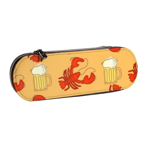 QGWDYYJQ Federmäppchen mit Bier- und Krebsmuster, bedrucktes Leder-Federmäppchen, Schreibwaren-Organizer, tragbares Federmäppchen von QGWDYYJQ