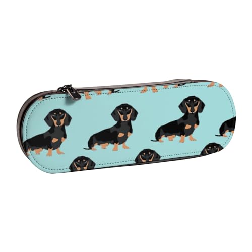 QGWDYYJQ Federmäppchen mit Dackel-Motiv, bedrucktes Leder-Federmäppchen, Schreibwaren-Organizer, tragbares Federmäppchen von QGWDYYJQ