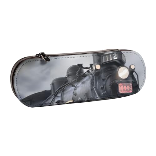 QGWDYYJQ Federmäppchen mit Dampfzug und Wolken, bedrucktes Leder-Federmäppchen, Schreibwaren-Organizer, tragbares Federmäppchen von QGWDYYJQ