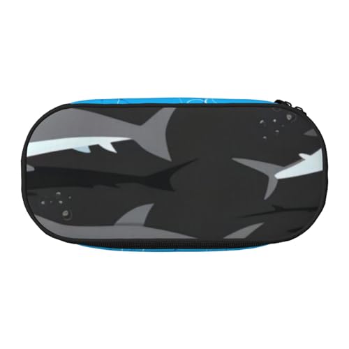 QGWDYYJQ Federmäppchen mit Haifisch-Motiv, Schreibwaren-Organizer, tragbares Federmäppchen, Schwarz , Einheitsgröße, Münztasche von QGWDYYJQ