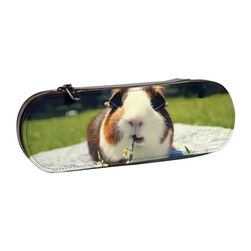 QGWDYYJQ Federmäppchen mit Meerschweinchen-Motiv, bedrucktes Leder, Schreibwaren-Organizer, tragbares Federmäppchen von QGWDYYJQ