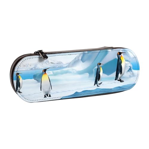 QGWDYYJQ Federmäppchen mit Pinguine auf dem Eisberg, bedrucktes Leder-Federmäppchen, Schreibwaren-Organizer, tragbare Federtasche von QGWDYYJQ