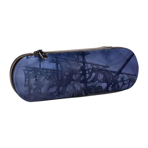 QGWDYYJQ Federmäppchen mit Piraten-Segelboot-Motiv, bedrucktes Leder-Federmäppchen, Schreibwaren-Organizer, tragbares Federmäppchen von QGWDYYJQ