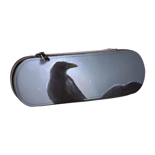 QGWDYYJQ Federmäppchen mit Raben-Motiv, bedrucktes Leder-Federmäppchen, Schreibwaren-Organizer, tragbare Federtasche von QGWDYYJQ
