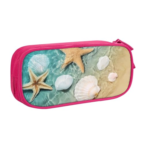 QGWDYYJQ Federmäppchen mit Seestern- und Muschelmuster, bedrucktes Federmäppchen, Schreibwarenetui, tragbarer Organizer, rose, Einheitsgröße, Münztasche von QGWDYYJQ