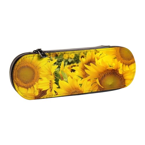 QGWDYYJQ Federmäppchen mit Sonnenblumenmuster, bedrucktes Leder-Federmäppchen, Schreibwaren-Organizer, tragbares Federmäppchen von QGWDYYJQ