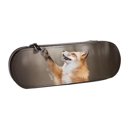 QGWDYYJQ Federmäppchen mit Tierfuchsmuster, bedrucktes Leder-Federmäppchen, Schreibwaren-Organizer, tragbare von QGWDYYJQ