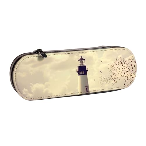 QGWDYYJQ Federmäppchen mit altem Leuchtturm, bedrucktes Leder, Schreibwaren-Organizer, tragbares Federmäppchen von QGWDYYJQ