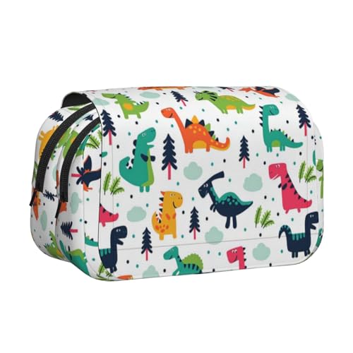 QGWDYYJQ Federmäppchen mit buntem Dinosaurier-Motiv, doppeltes Klappetui, Schreibwarenetui, tragbarer Organizer, Schwarz , Einheitsgröße, Münztasche von QGWDYYJQ