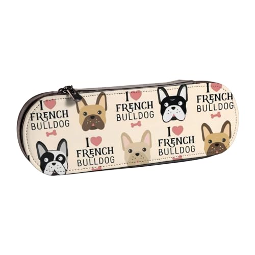 QGWDYYJQ Federmäppchen mit französischer Bulldogge, bedrucktes Leder, Schreibwaren-Organizer, tragbares Federmäppchen von QGWDYYJQ