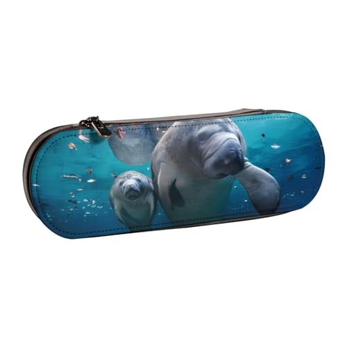 QGWDYYJQ Federmäppchen mit indischem Seekuh, bedrucktes Leder-Federmäppchen, Schreibwaren-Organizer, tragbares Federmäppchen von QGWDYYJQ