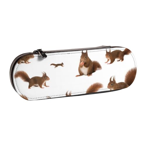 QGWDYYJQ Federmäppchen mit niedlichem Eichhörnchen-Motiv, bedrucktes Leder, Schreibwaren-Organizer, tragbares Federmäppchen von QGWDYYJQ