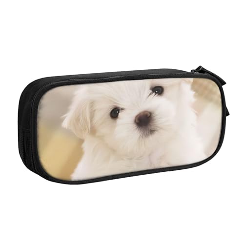QGWDYYJQ Federmäppchen mit niedlichem Malteserwelpe, bedrucktes Federmäppchen, Schreibwarenetui, tragbarer, Schwarz , Einheitsgröße, Münztasche von QGWDYYJQ