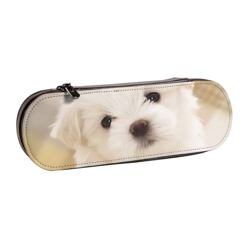 QGWDYYJQ Federmäppchen mit niedlichem Malteserwelpe, bedrucktes Leder-Federmäppchen, Schreibwaren-Organizer, tragbares Federmä von QGWDYYJQ