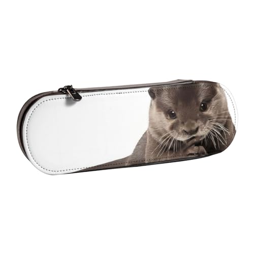 QGWDYYJQ Federmäppchen mit niedlichem Ottermotiv, bedrucktes Leder-Federmäppchen, Schreibwaren-Organizer, tragbares Federmäppchen von QGWDYYJQ