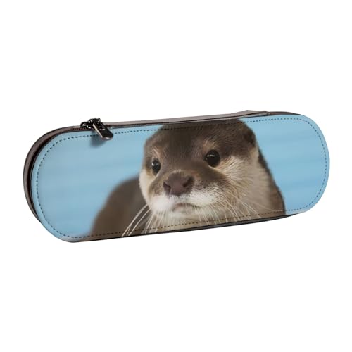 QGWDYYJQ Federmäppchen mit niedlichem Ottermotiv, bedrucktes Leder-Federmäppchen, Schreibwaren-Organizer, tragbares Federmäppchen von QGWDYYJQ