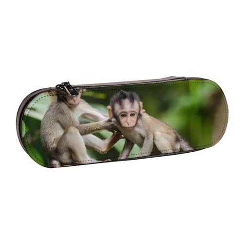 QGWDYYJQ Federmäppchen mit niedlichem kleinen Affen, bedrucktes Leder-Federmäppchen, Schreibwaren-Organizer, tragbares Federmäppchen von QGWDYYJQ