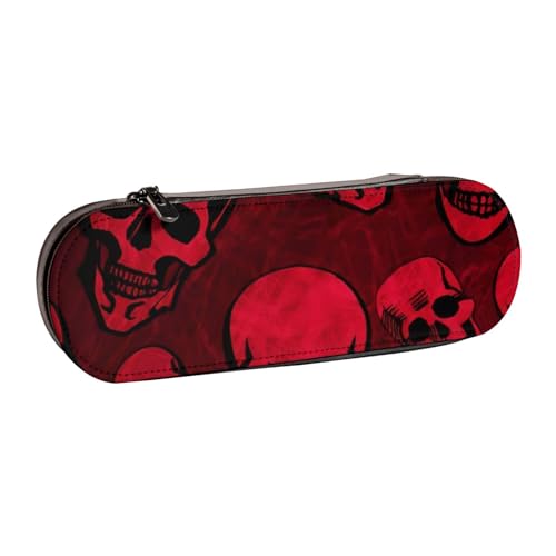 QGWDYYJQ Federmäppchen mit rotem Totenkopf, bedrucktes Leder, Schreibwaren-Organizer, tragbares Federmäppchen von QGWDYYJQ