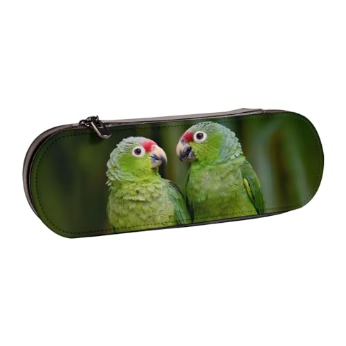 QGWDYYJQ Federmäppchen mit zwei Papageien auf grüner Palme, bedrucktes Leder-Federmäppchen, Schreibwaren-Organizer, tragbares Federmäppchen von QGWDYYJQ