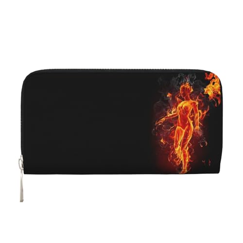 QGWDYYJQ Fire Nude Woman Flame Printed Echtes Leder Handbrieftasche Tragbare Reißverschluss Geldbörse, Schwarz , Einheitsgröße von QGWDYYJQ
