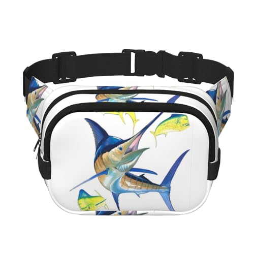 QGWDYYJQ Fischkunst-bedruckte quadratische doppellagige Hüfttasche Hüfttasche Reisetasche, Schwarz , Einheitsgröße von QGWDYYJQ