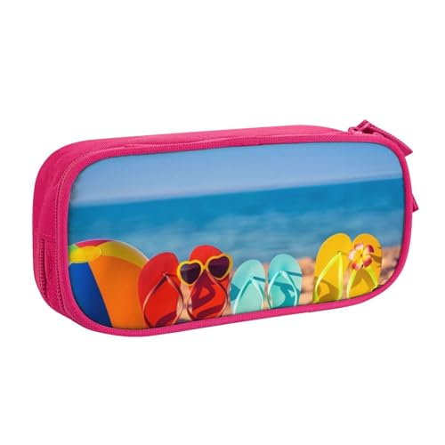 QGWDYYJQ Flip-Flops on a Sandy Beach Bedrucktes Federmäppchen Schreibwarenetui Tragbarer Organizer, rose, Einheitsgröße, Münztasche von QGWDYYJQ