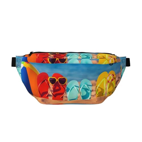 QGWDYYJQ Flip-Flops on a Sandy Beach Printed Crossbody Waist Pack Waist Bag Travel Bag, Schwarz , Einheitsgröße von QGWDYYJQ