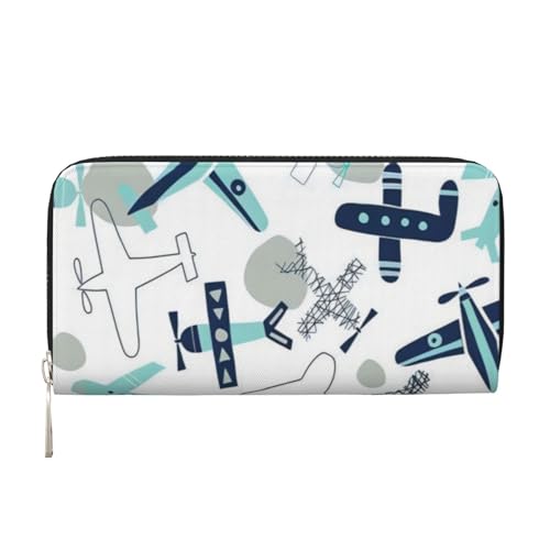 QGWDYYJQ Flugzeug-bedruckte Geldbörse aus echtem Leder, tragbare Geldbörse mit Reißverschluss, Schwarz , Einheitsgröße von QGWDYYJQ