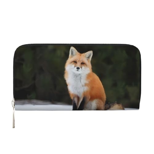 QGWDYYJQ Funny Fox Printed Genuine Leather Hand Wallet Portable Zip Wallet, Schwarz , Einheitsgröße von QGWDYYJQ