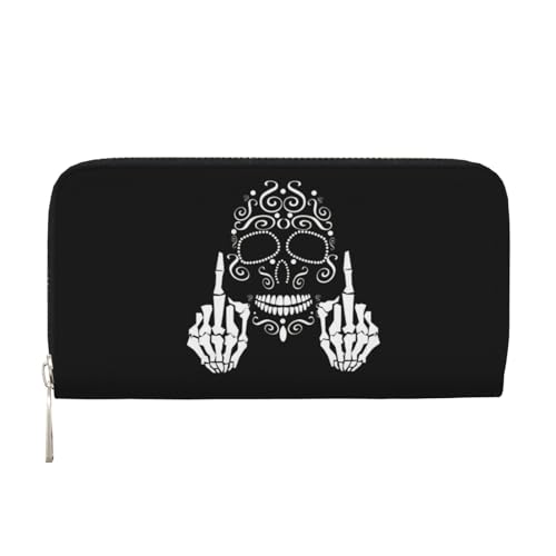 QGWDYYJQ Funny Skull Printed Genuine Leather Hand Wallet Portable Zip Wallet, Schwarz , Einheitsgröße von QGWDYYJQ