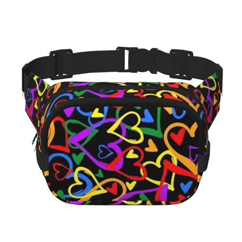 QGWDYYJQ Gay Pride Hüfttasche mit Regenbogen-Druck, quadratisch, doppellagig, Hüfttasche, Reisetasche, Schwarz , Einheitsgröße von QGWDYYJQ