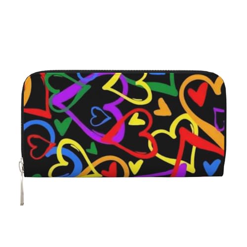 QGWDYYJQ Gay Pride Rainbow Printed Echtes Leder Handbrieftasche Portable Zip Wallet, Schwarz , Einheitsgröße von QGWDYYJQ