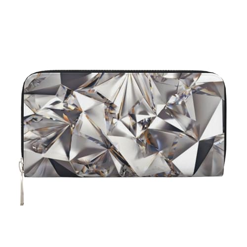 QGWDYYJQ Geldbörse mit Glitzer, abstraktes Diamant-Kristallmuster, bedruckt, echtes Leder, tragbare Geldbörse mit Reißverschluss, Schwarz , Einheitsgröße von QGWDYYJQ