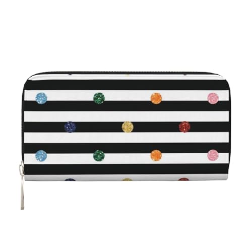 QGWDYYJQ Geldbörse mit Glitzer-Regenbogen-Punkten, gestreift, schwarz und weiß, bedruckt, echtes Leder, tragbare Geldbörse mit Reißverschluss, Schwarz , Einheitsgröße von QGWDYYJQ