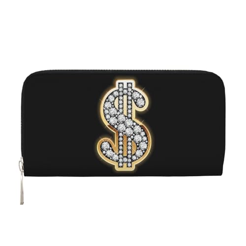 QGWDYYJQ Gold Dollar Sign Printed Genuine Leather Hand Wallet Portable Zip Wallet, Schwarz , Einheitsgröße von QGWDYYJQ