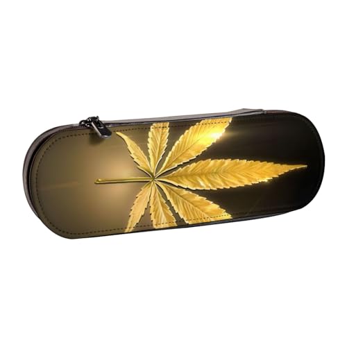 QGWDYYJQ Goldenes Cannabis bedrucktes Leder-Federmäppchen, Schreibwaren-Organizer, tragbares Federmäppchen von QGWDYYJQ