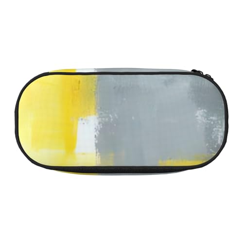 QGWDYYJQ Graues und gelbes abstraktes Kunstgemälde, bedrucktes Federmäppchen, Schreibwaren-Organizer, tragbares Federmäppchen, Schwarz , Einheitsgröße, Münztasche von QGWDYYJQ